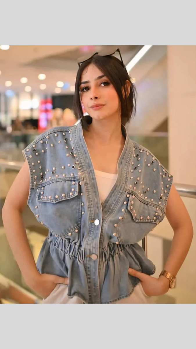 Stylish Stone Embedded Denim Shirt FC1944