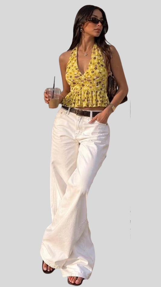 Stylish Halter Neck Peplum Top FC2600