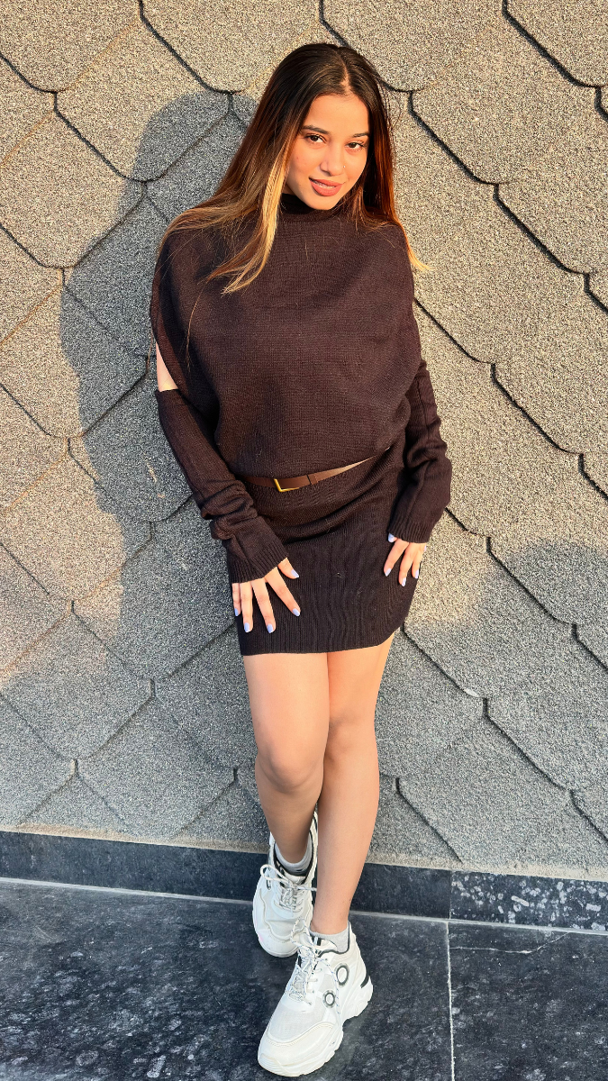 Stylish Hand Gloves With Loose Neckline Mini Dress FC2030