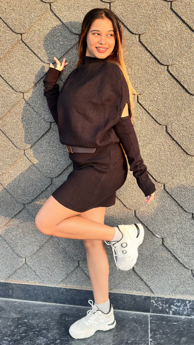 Stylish Hand Gloves With Loose Neckline Mini Dress FC2030