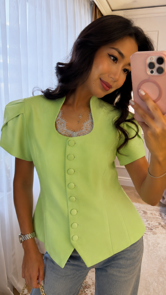 Stylish Sleeve And Neckline With Button Front Top FC2593