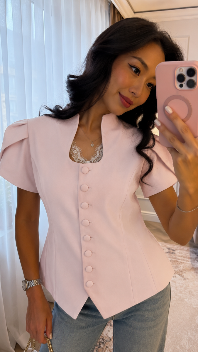 Stylish Sleeve And Neckline With Button Front Top FC2593