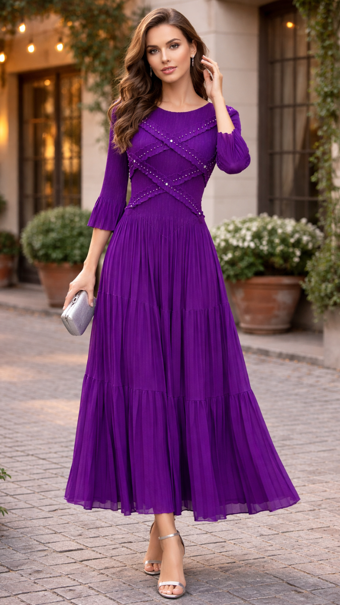 Stylish Sleeve Lace Embroidery Midi Dress FC2417