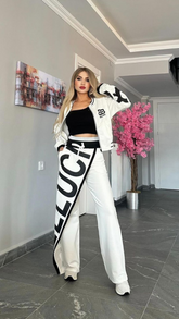 Off White Soft Khaadi Tiger Embroidered Airport Look Semiformal Coord set main image 1