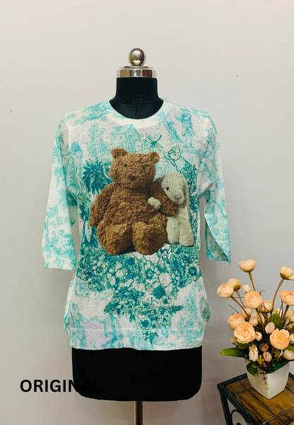 Teddy With Rabbit Printed Top