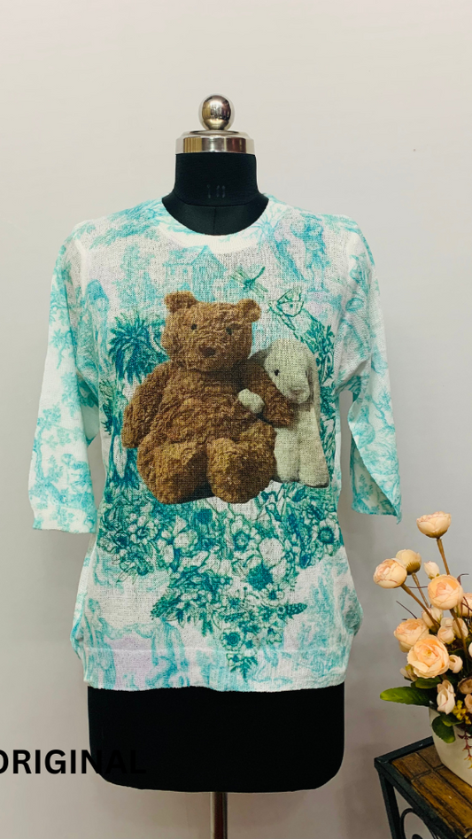 Teddy With Rabbit Printed Top