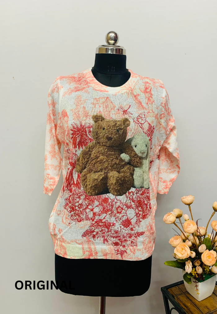 Teddy With Rabbit Printed Top