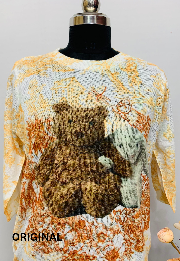 Teddy With Rabbit Printed Top