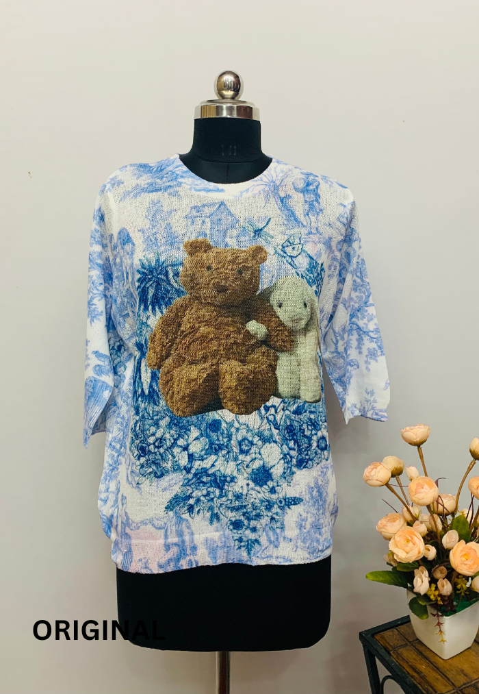 Teddy With Rabbit Printed Top