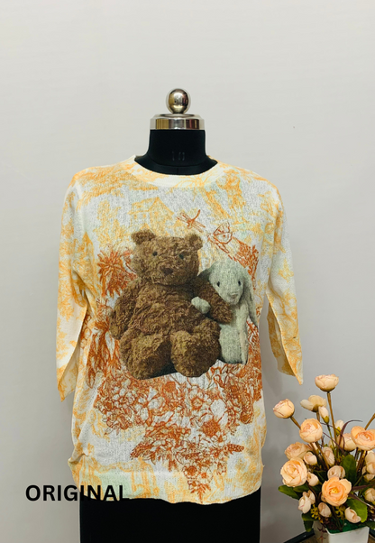 Teddy With Rabbit Printed Top