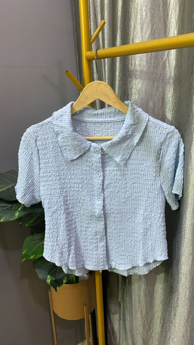 Textured Collar Half Sleeve Crop Shirt FC2198