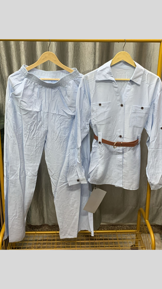 Tich Button Belted Top And Pant Coord Set FC2276