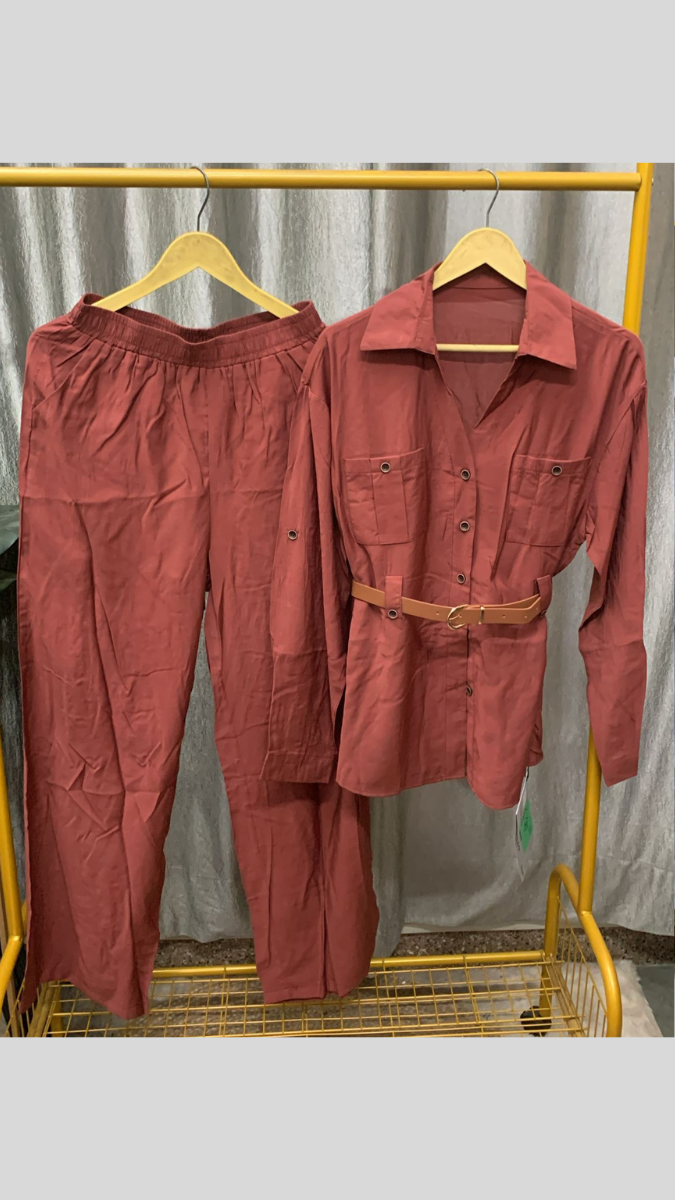 Tich Button Belted Top And Pant Coord Set FC2276