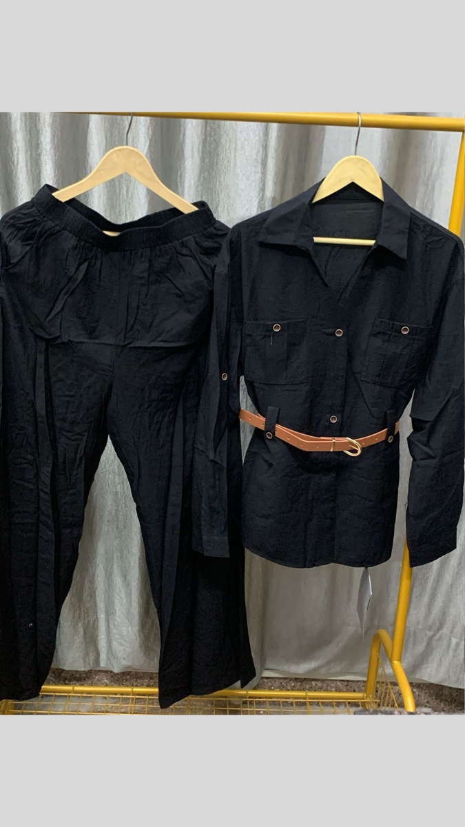 Tich Button Belted Top And Pant Coord Set FC2276