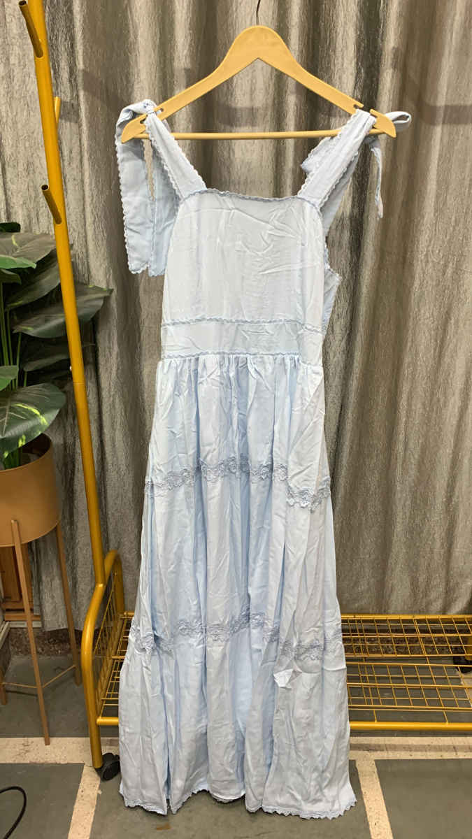Tie Knot Sleeve Lace Designed Maxi Dress FC2512