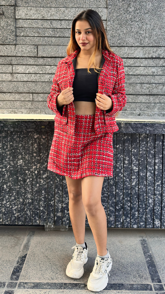 Tweed Skirt And Coat Set FC2029