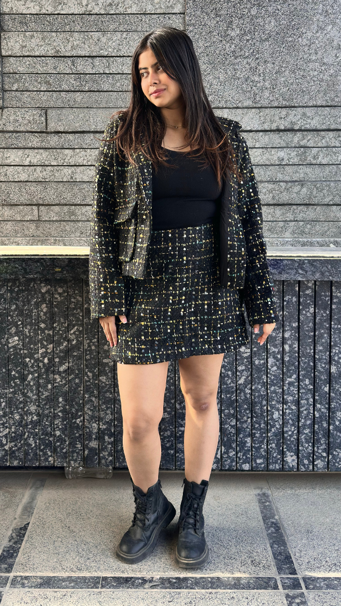 Tweed Skirt And Coat Set FC2029