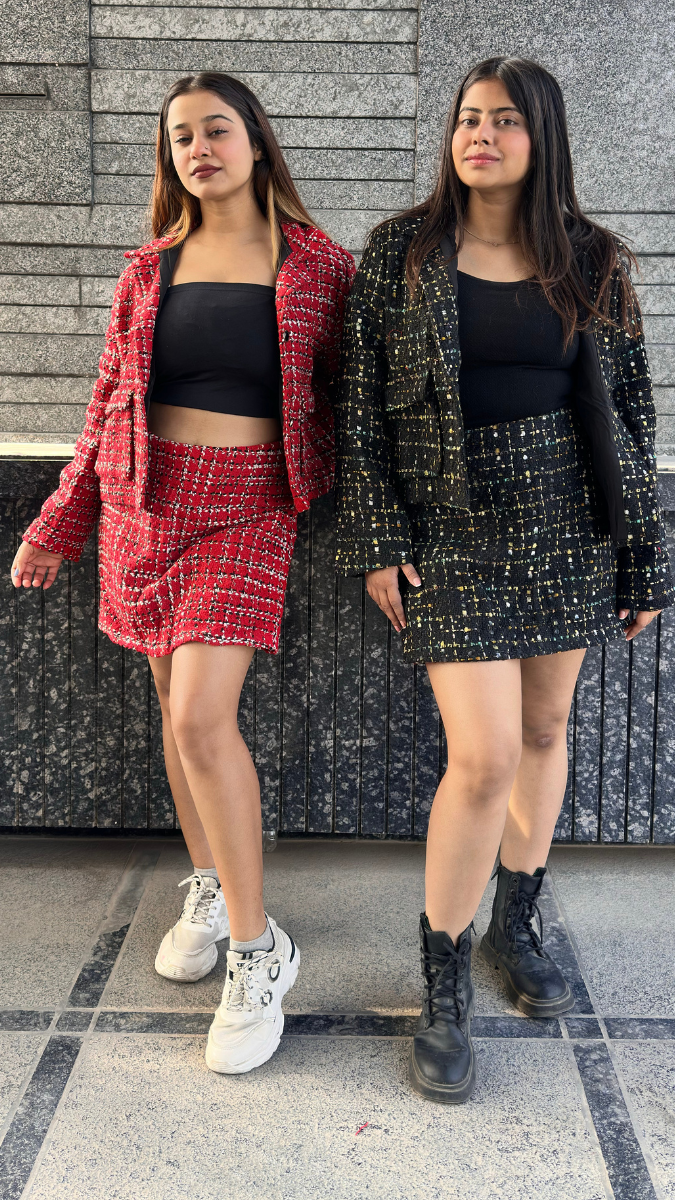 Tweed Skirt And Coat Set FC2029