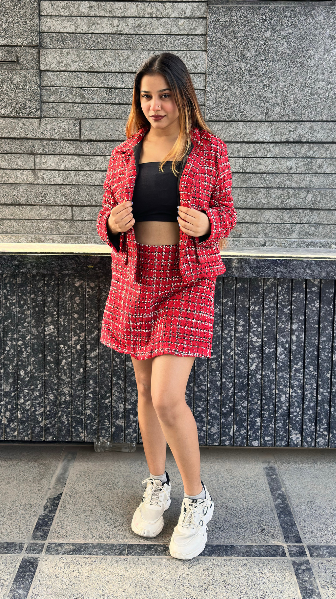 Tweed Skirt And Coat Set FC2029