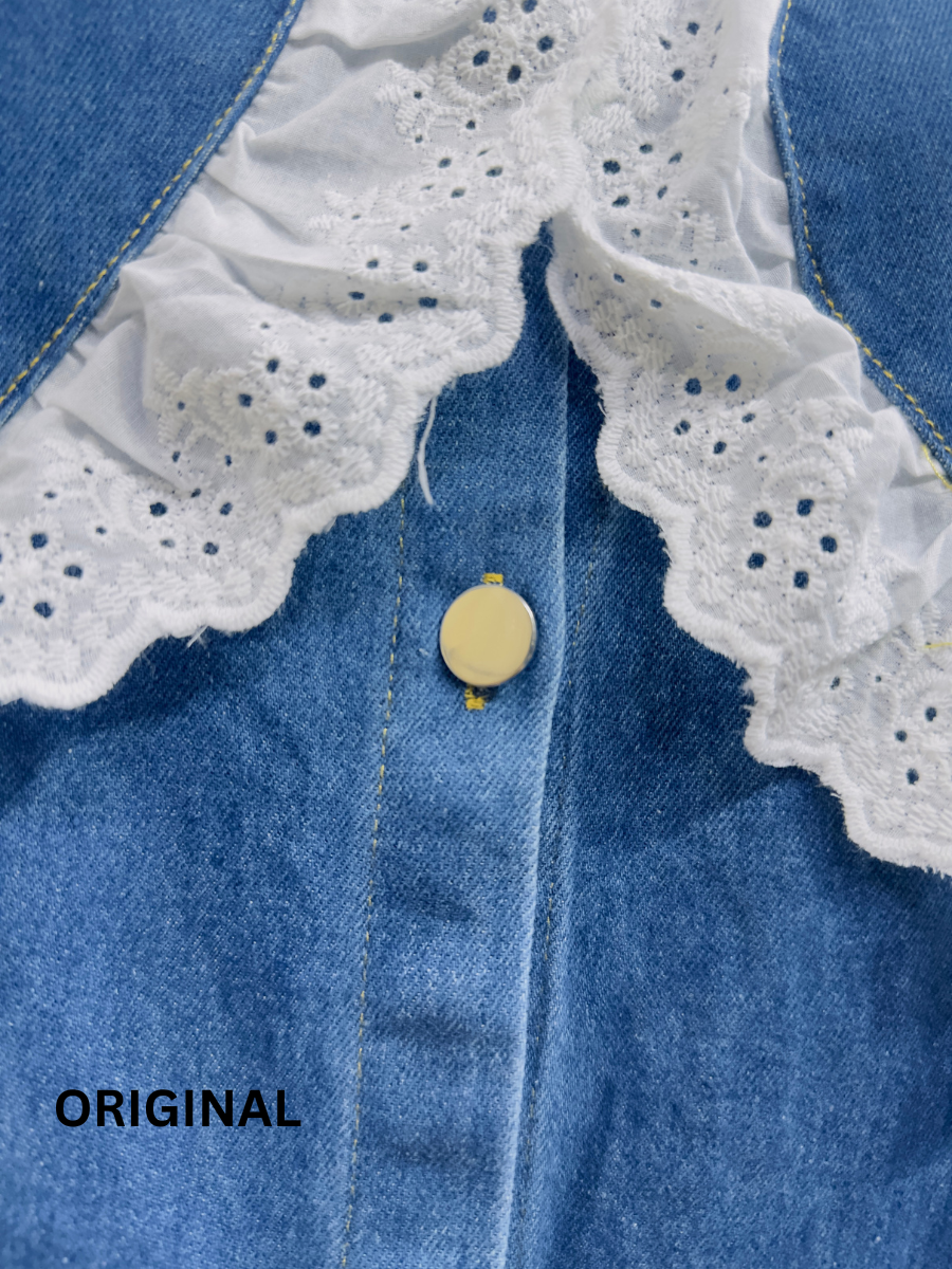 Two Heart  Embroidery Design Denim Shirt FC1472