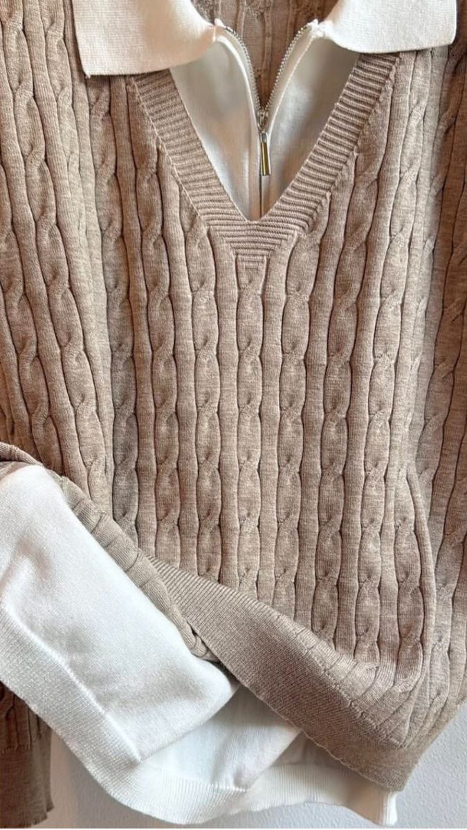 V-Neck Knitted Sweater And Loose Pants Coord Set FC1727