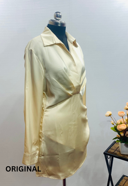 V-Neck Silk Shirt Dress