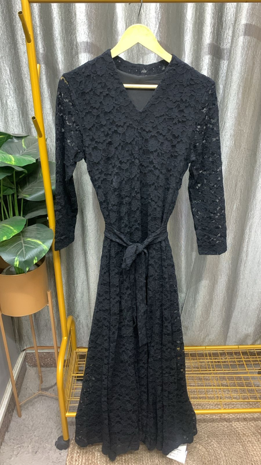 V Neck Floral Designed Net Maxi Dress FC2370