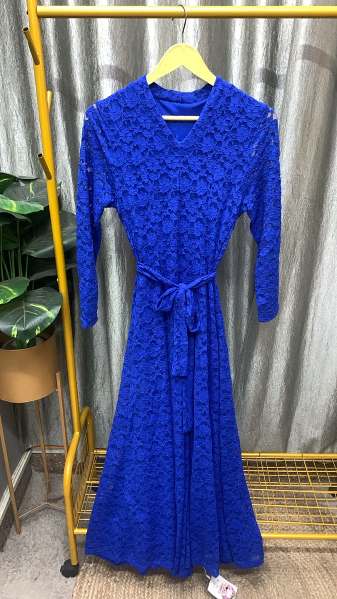 V Neck Floral Designed Net Maxi Dress FC2370