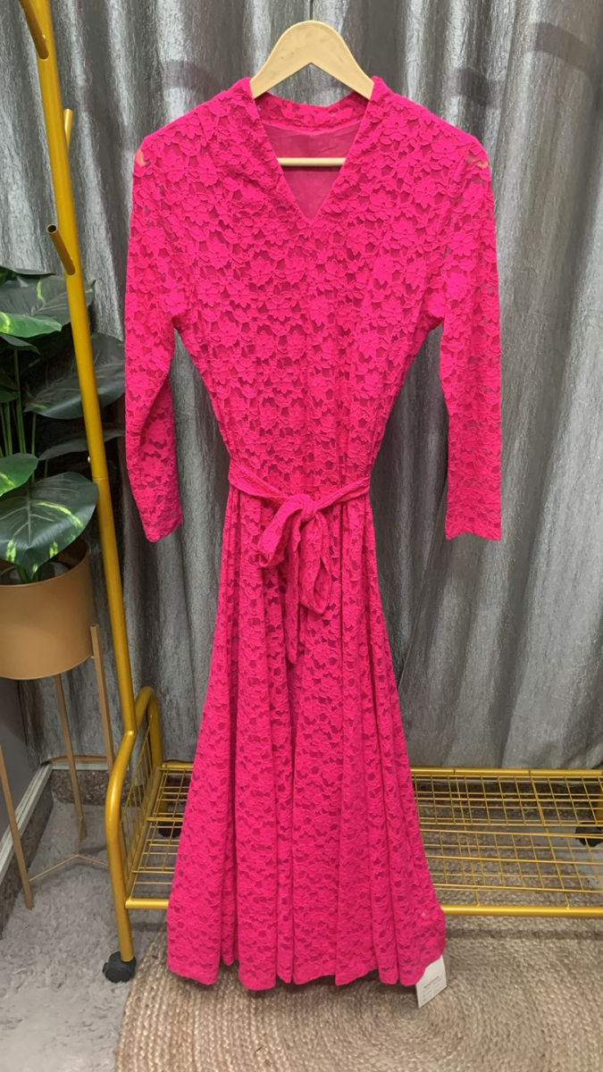 V Neck Floral Designed Net Maxi Dress FC2370