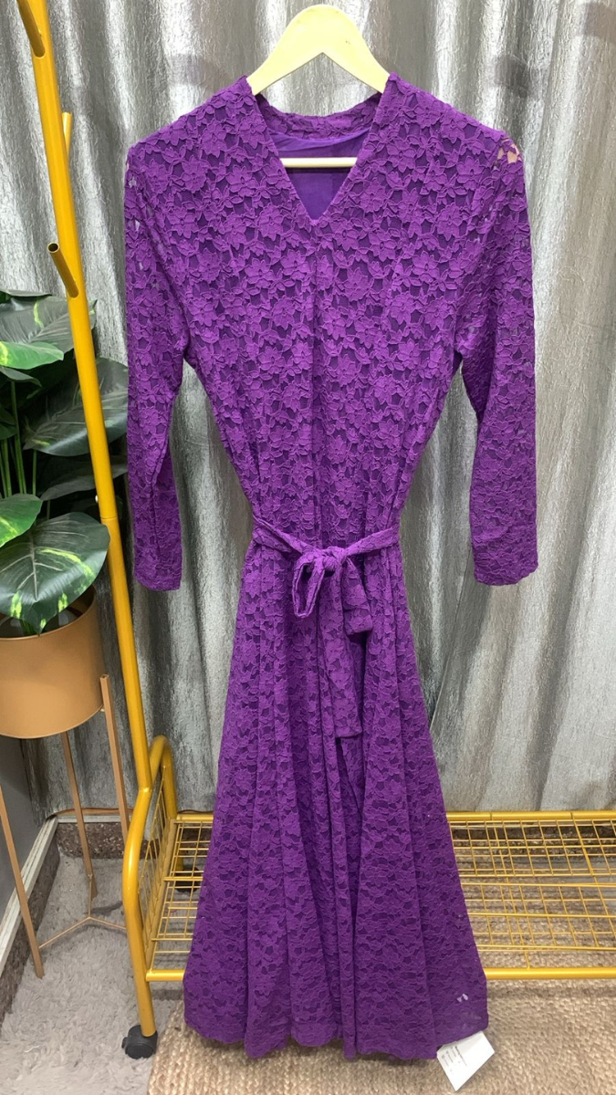 V Neck Floral Designed Net Maxi Dress FC2370
