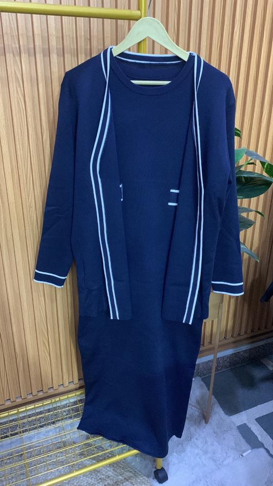 V Neck Full Sleeve Long Sweater With Round Neck And A- Line Dress FC1989