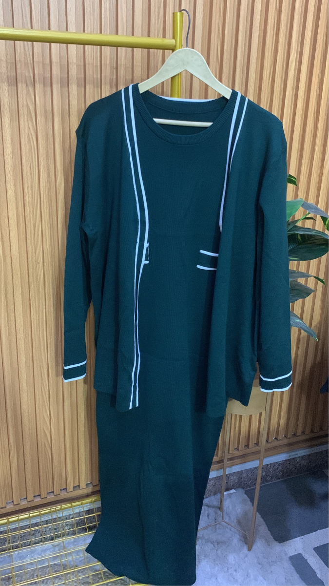 V Neck Full Sleeve Long Sweater With Round Neck And A- Line Dress FC1989