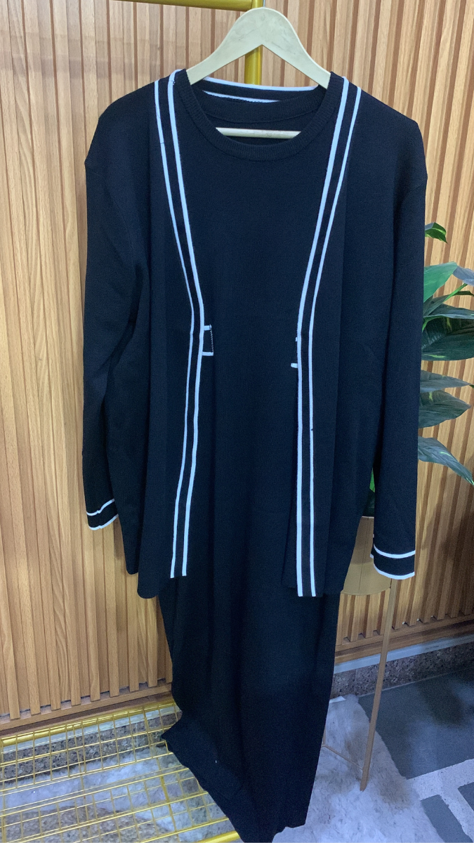 V Neck Full Sleeve Long Sweater With Round Neck And A- Line Dress FC1989