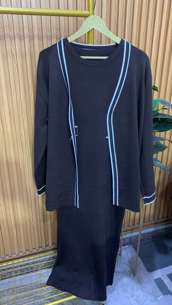V Neck Full Sleeve Long Sweater With Round Neck And A- Line Dress FC1989