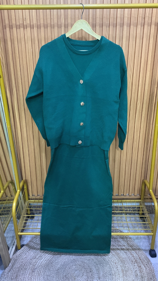 V Neck Full Sleeve Sweater With Round Neck A- Line Dress FC1988