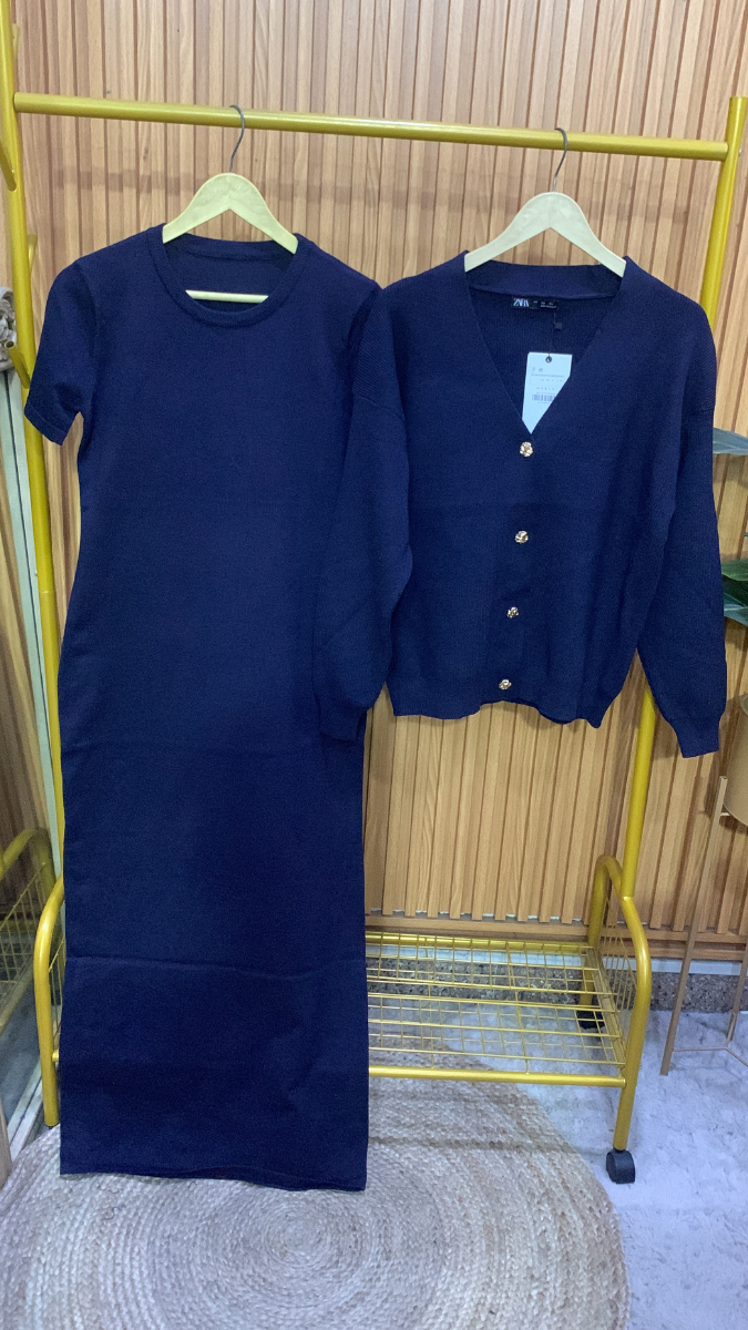 V Neck Full Sleeve Sweater With Round Neck A- Line Dress FC1988