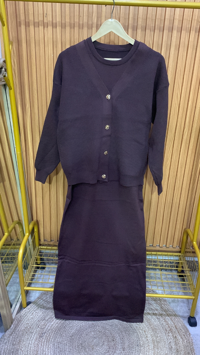 V Neck Full Sleeve Sweater With Round Neck A- Line Dress FC1988