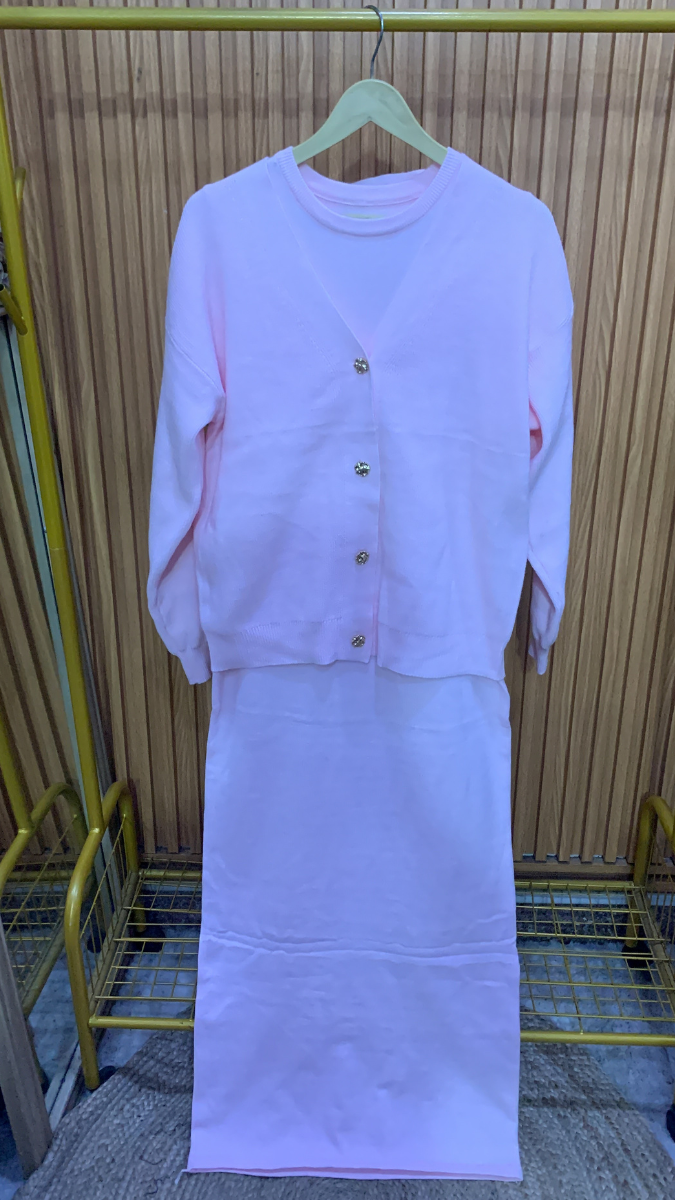 V Neck Full Sleeve Sweater With Round Neck A- Line Dress FC1988