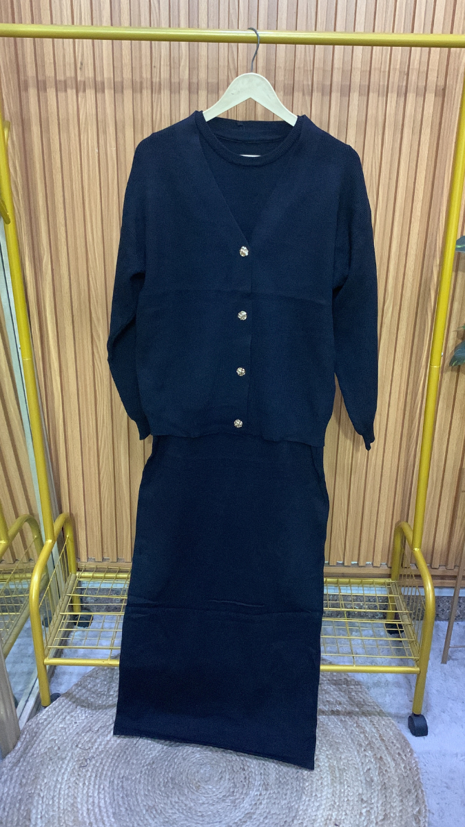 V Neck Full Sleeve Sweater With Round Neck A- Line Dress FC1988