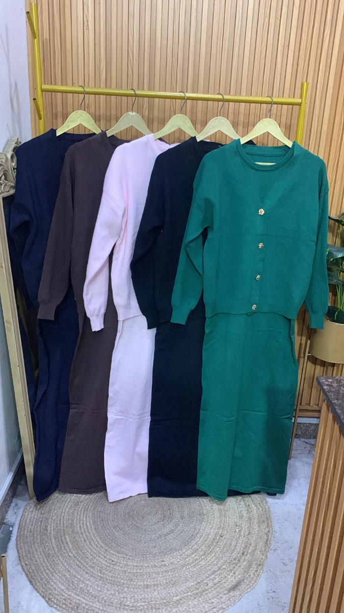 V Neck Full Sleeve Sweater With Round Neck A- Line Dress FC1988