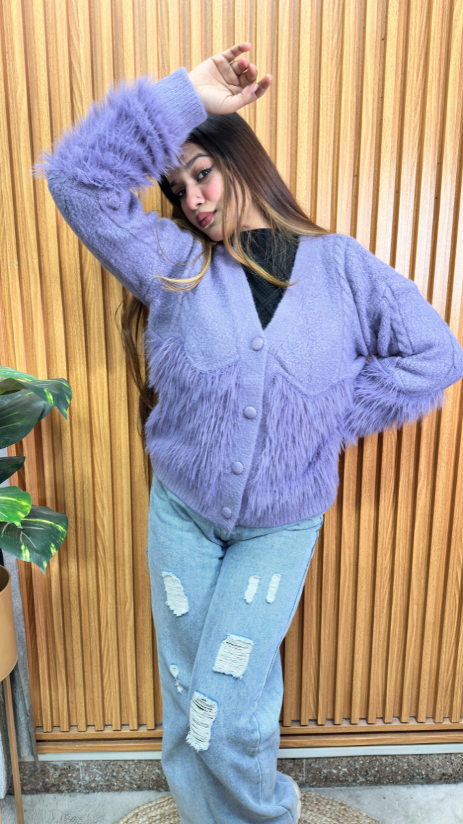 V Neck Half Fur Front Buttoned Top FC2127