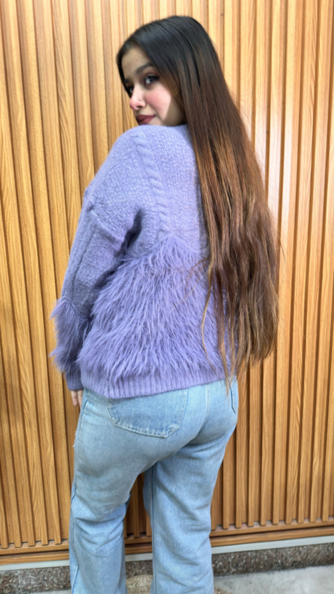 V Neck Half Fur Front Buttoned Top FC2127