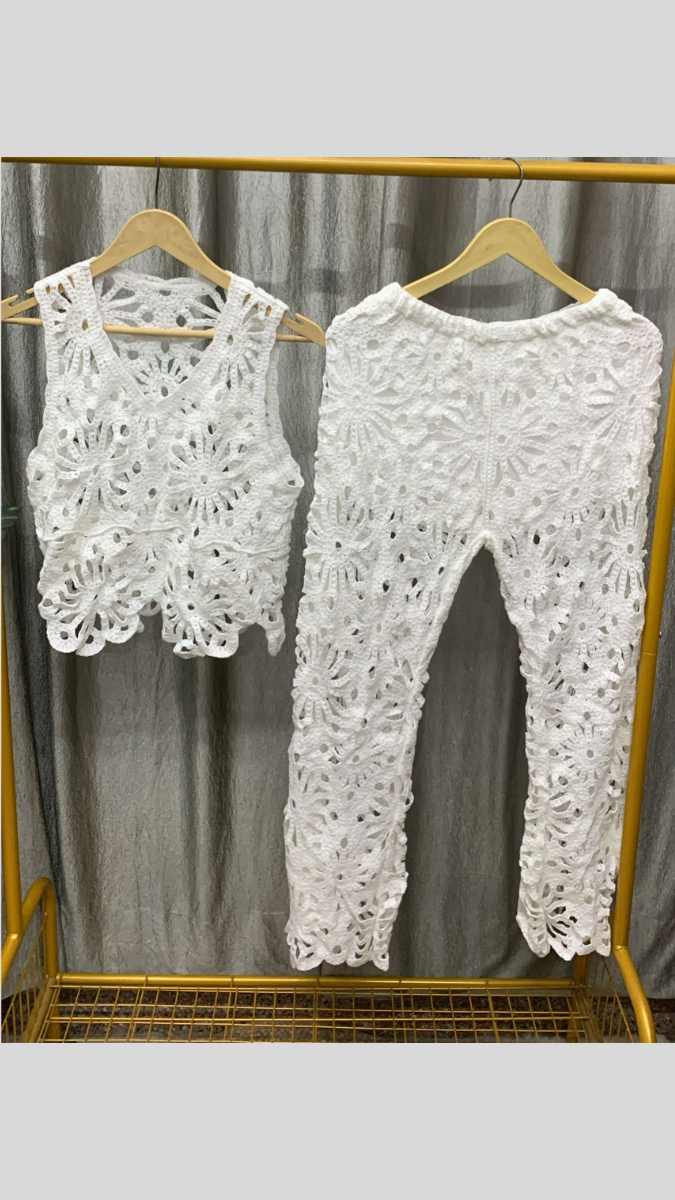 V Neck Sleeveless Crop Top And Pant Coord Set FC2311