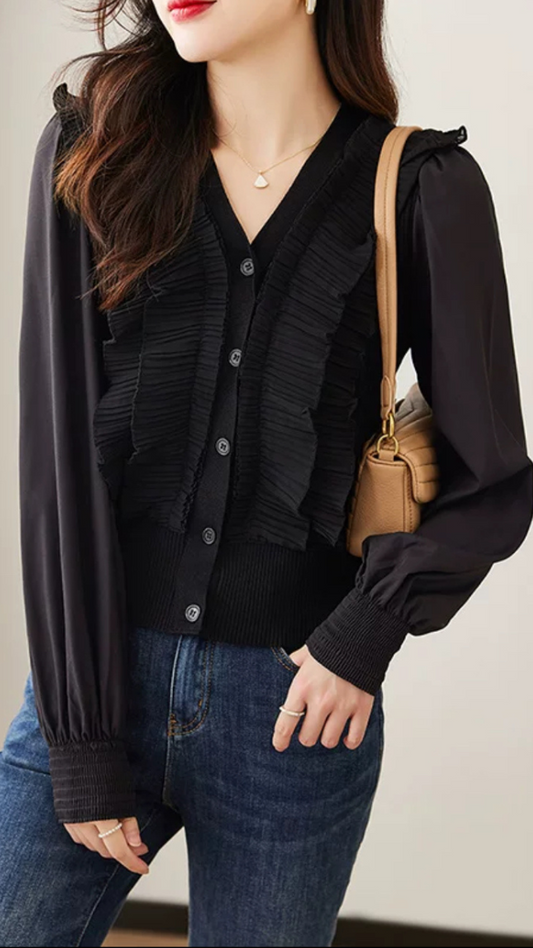 V Neck Frill Winter Top FC1476