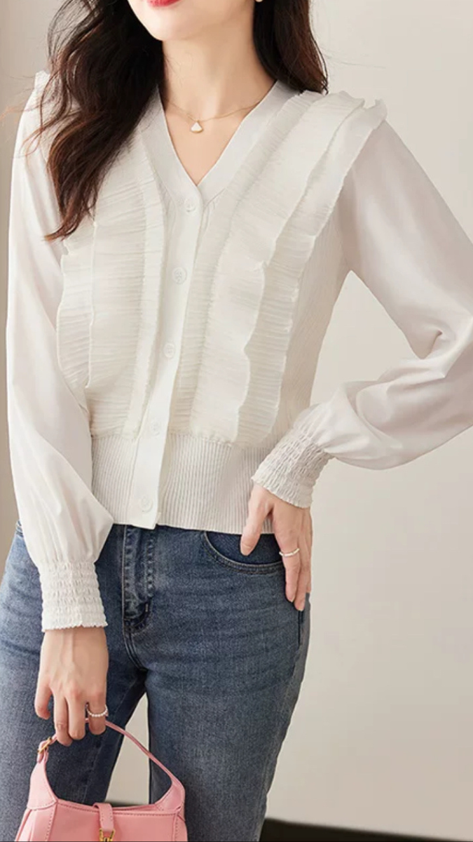 V Neck Frill Winter Top FC1476