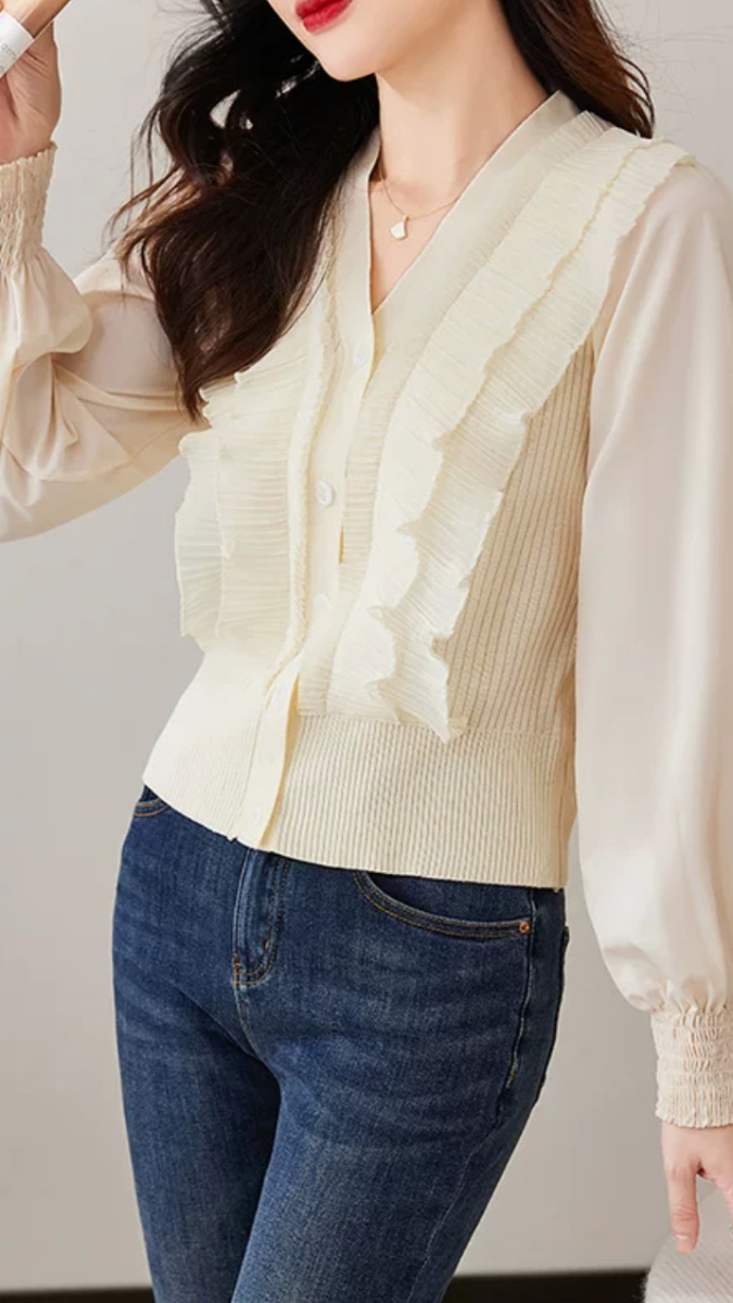 V Neck Frill Winter Top FC1476