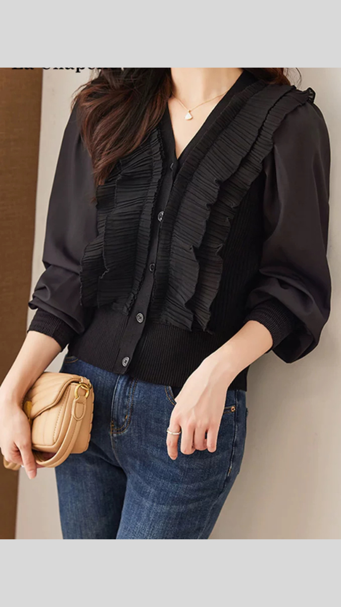 V Neck Frill Winter Top FC1476