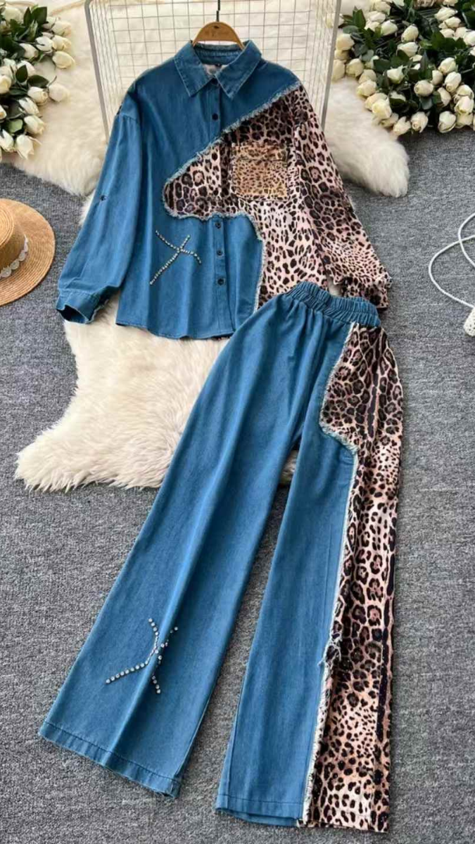Velvet Patchwork Designed Denim Co- Ord Set FC1568