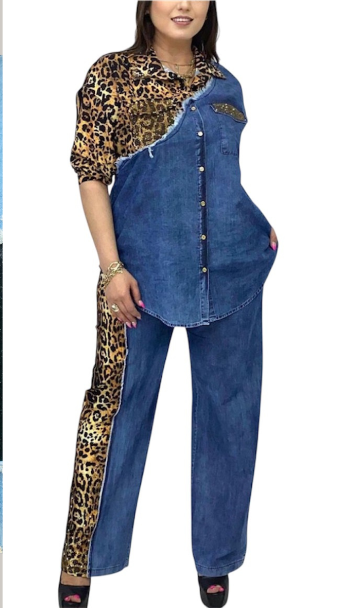 Velvet Patchwork Designed Denim Co- Ord Set FC1568