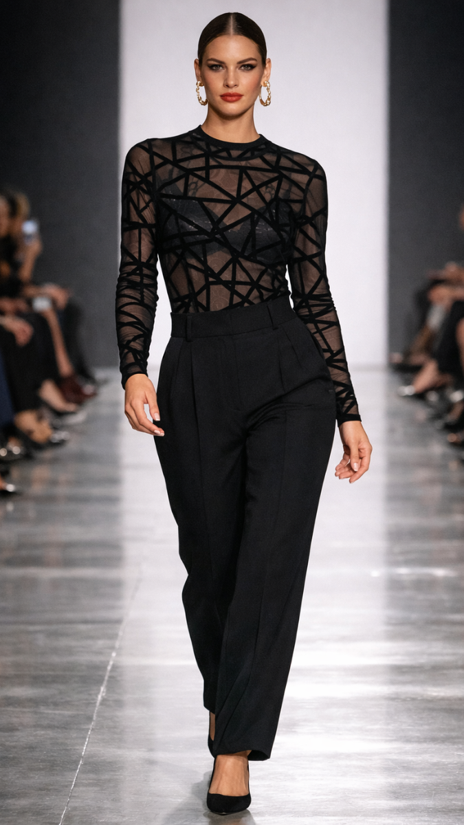 Web Designed High neck See Through Bodysuit FC2233